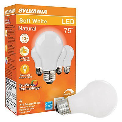 slide 1 of 1, Sylvania TruWave LED 75 Watt A19 Soft White Frost Light Bulbs, 4 ct