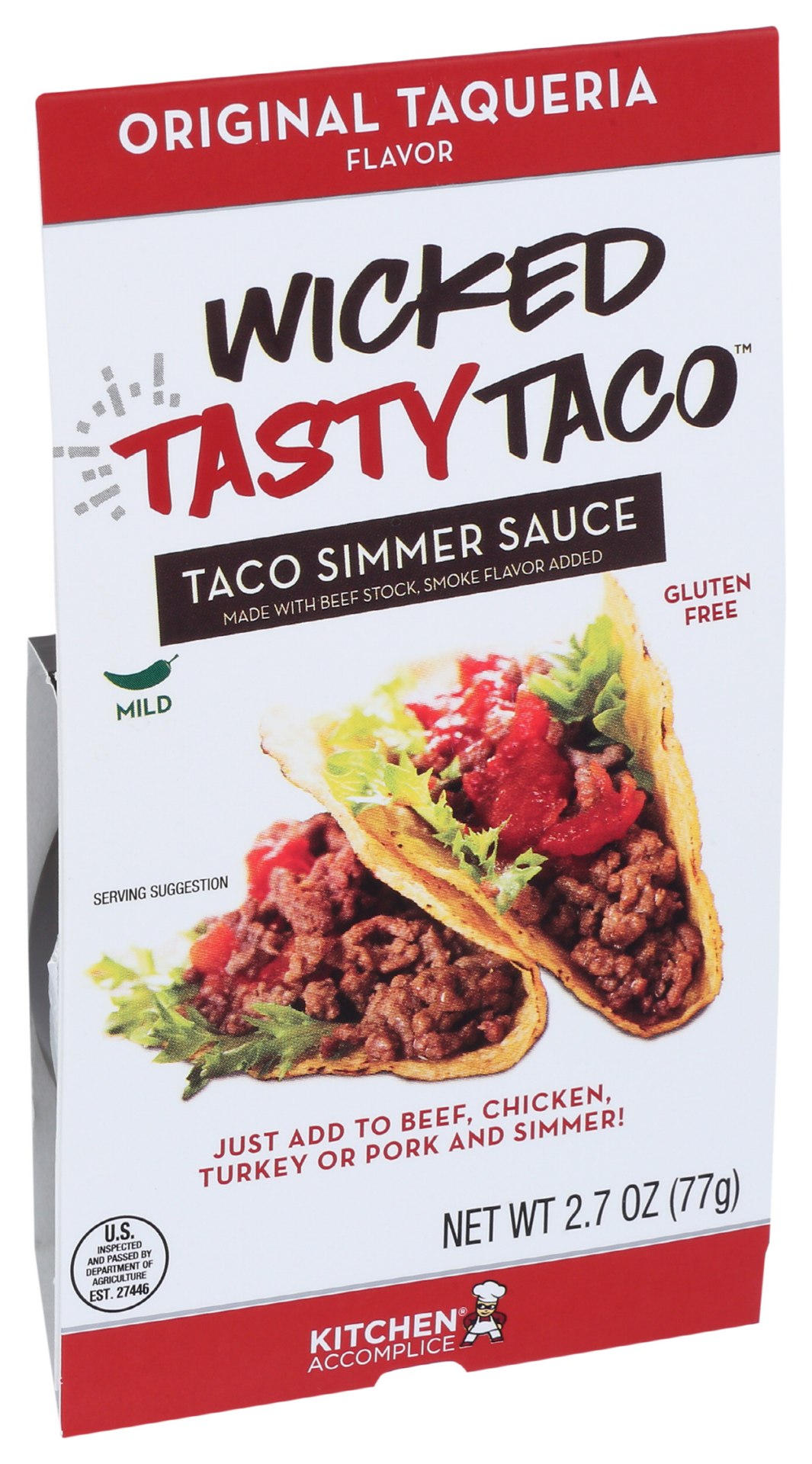 slide 1 of 4, Kitchen Accomplice Wicked Tasty Taco Original Taqueria Flavor Taco Simmer Sauce 2.7 oz, 2.7 oz