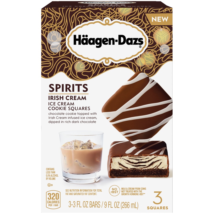 slide 1 of 6, Häagen-Dazs Spirits Irish Cream Ice Cream Cookie Squares 3 Count, 9 fl oz