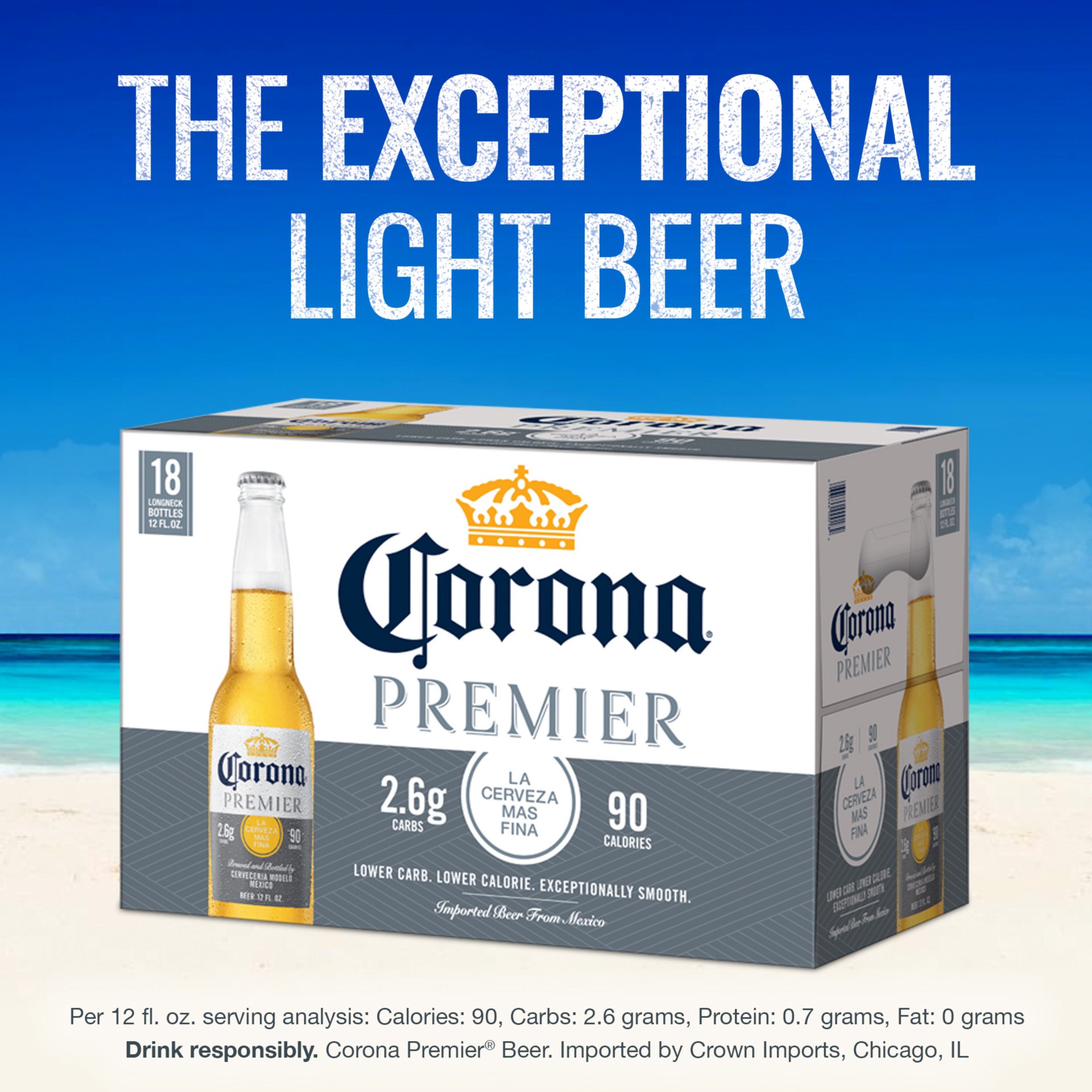 slide 4 of 7, Corona Premier Mexican Lager Import Light Beer, 18 pk 12 fl oz Bottles, 4.0% ABV, 216 fl oz