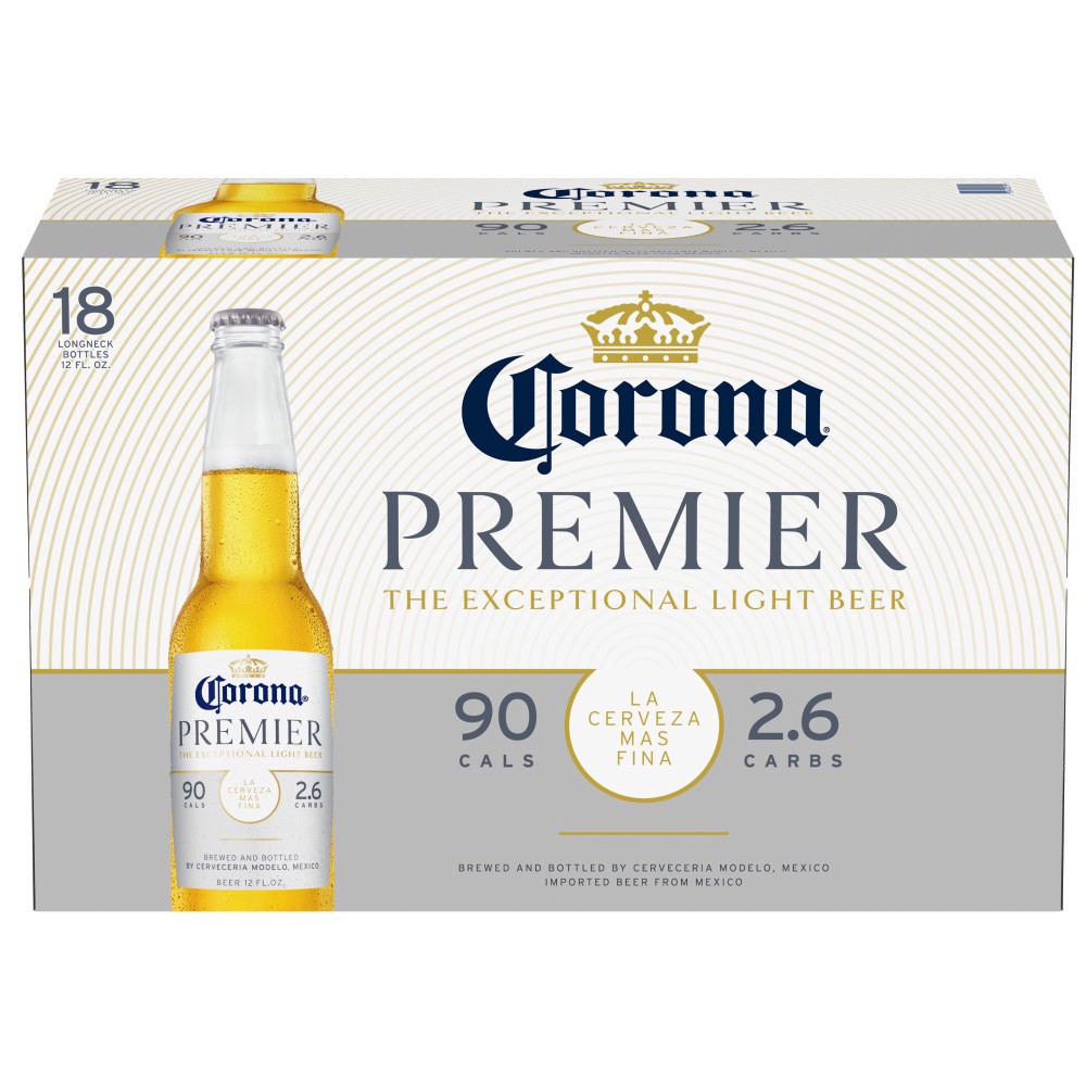 slide 1 of 7, Corona Premier Mexican Lager Import Light Beer, 18 pk 12 fl oz Bottles, 4.0% ABV, 216 fl oz