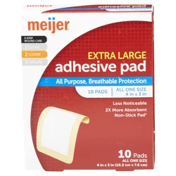 Meijer Large Plastic Adhesive 3" Pad, 10 Ct