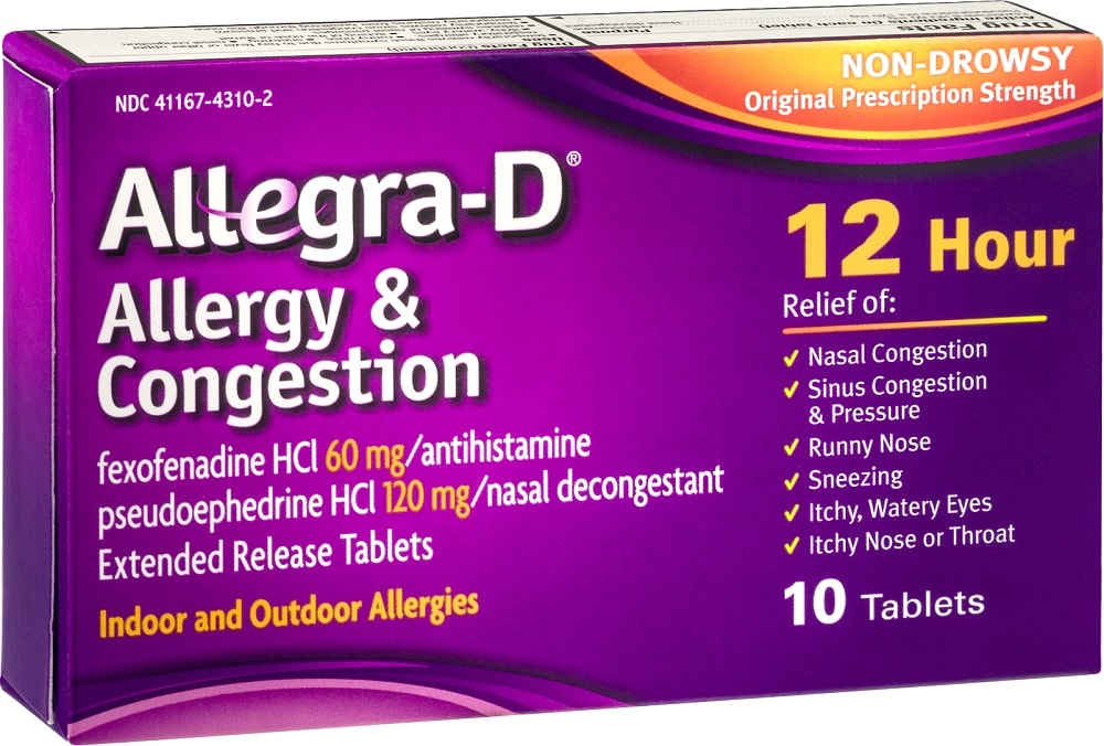 slide 1 of 1, Allegrad Allergy And Congestion Tablets, 10 ct
