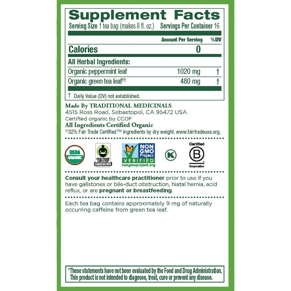 slide 2 of 4, Traditional Medicinals Organic Green Tea with Peppermint, 16 ct