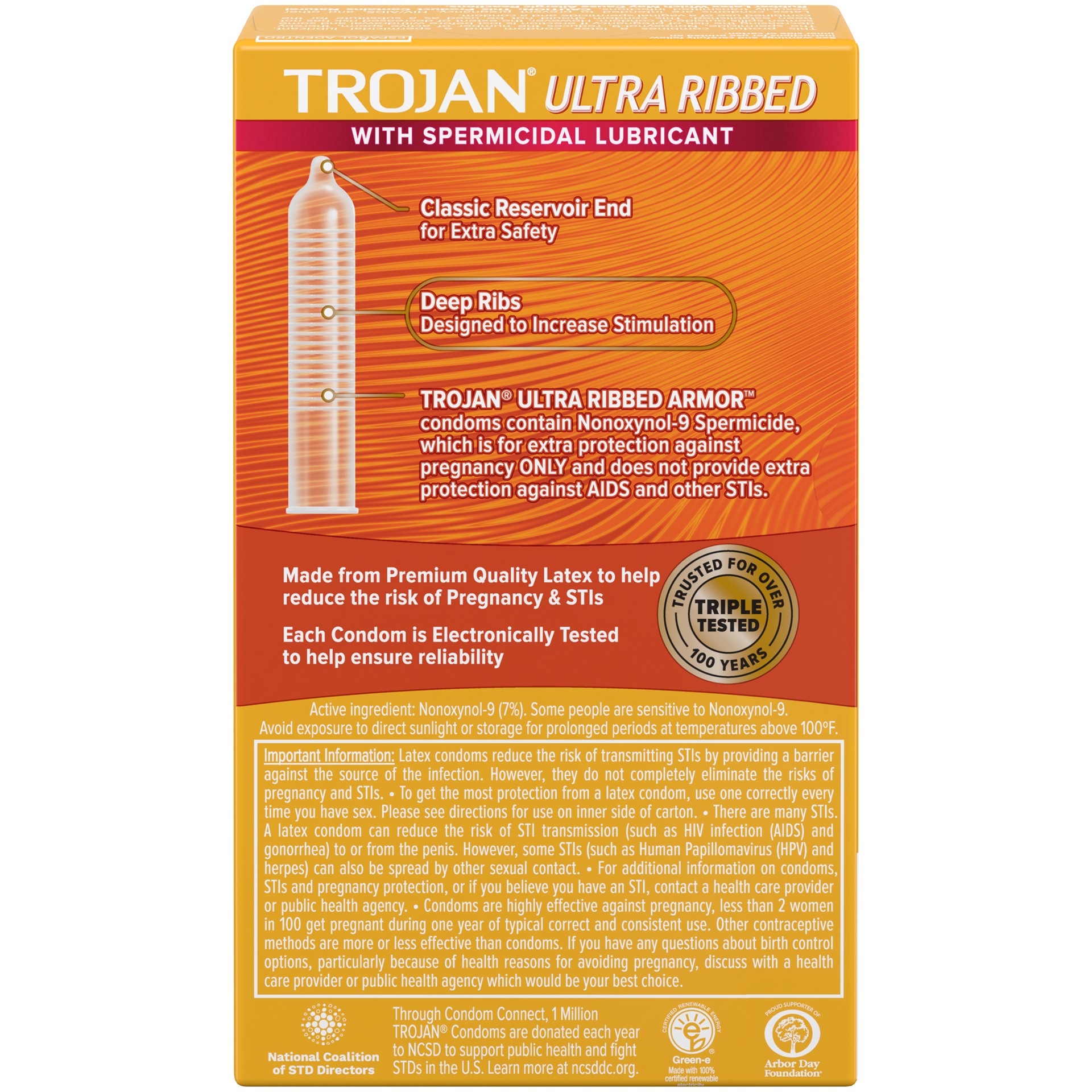 slide 3 of 5, Trojan Stimulations Ultra Ribbed Spermicidal Lubricated Condoms, 12 Count, 12 ct