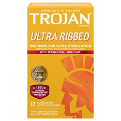 Trojan Ultra Ribbed Spermicidal Lubricated Latex Condoms, 12 Count