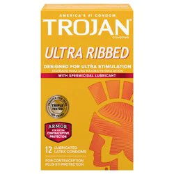 Trojan Ultra Ribbed Spermicidal Lubricated Latex Condoms, 12 Count