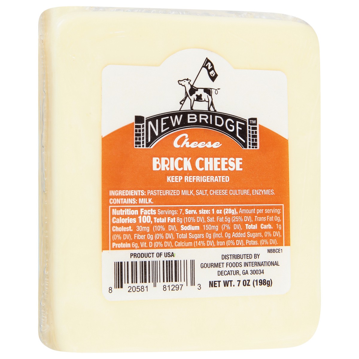 slide 3 of 11, New Bridge Cheese, Brick, 7 oz