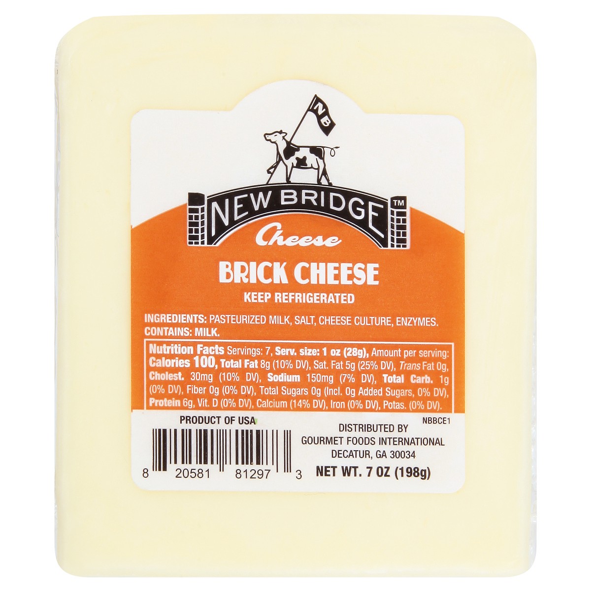 slide 2 of 11, New Bridge Cheese, Brick, 7 oz
