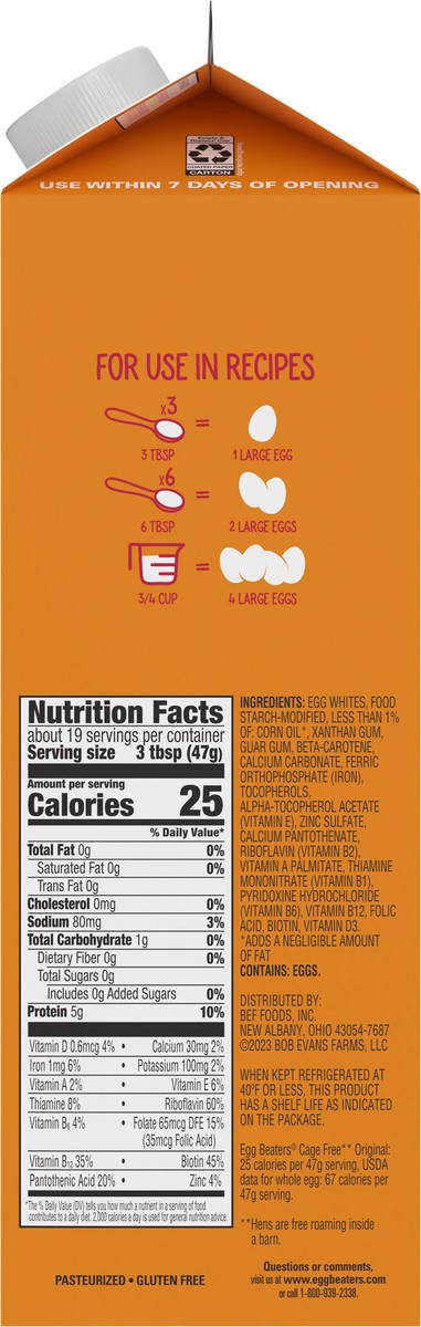 slide 3 of 9, Egg Beaters Cage Free Original Liquid Egg Whites, 32 oz Carton, 32 fl oz