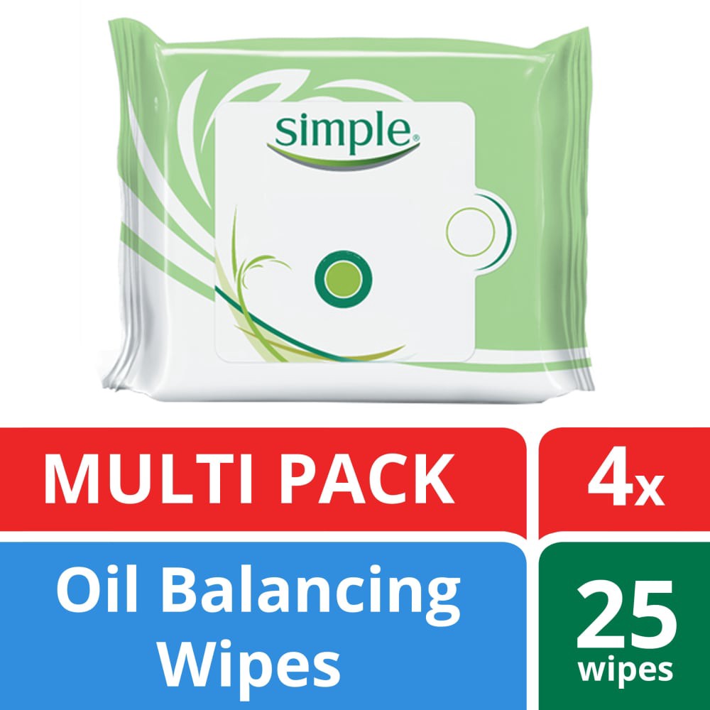 slide 1 of 5, Simple Oil Balancing Cleansing Wipes, 25 ct