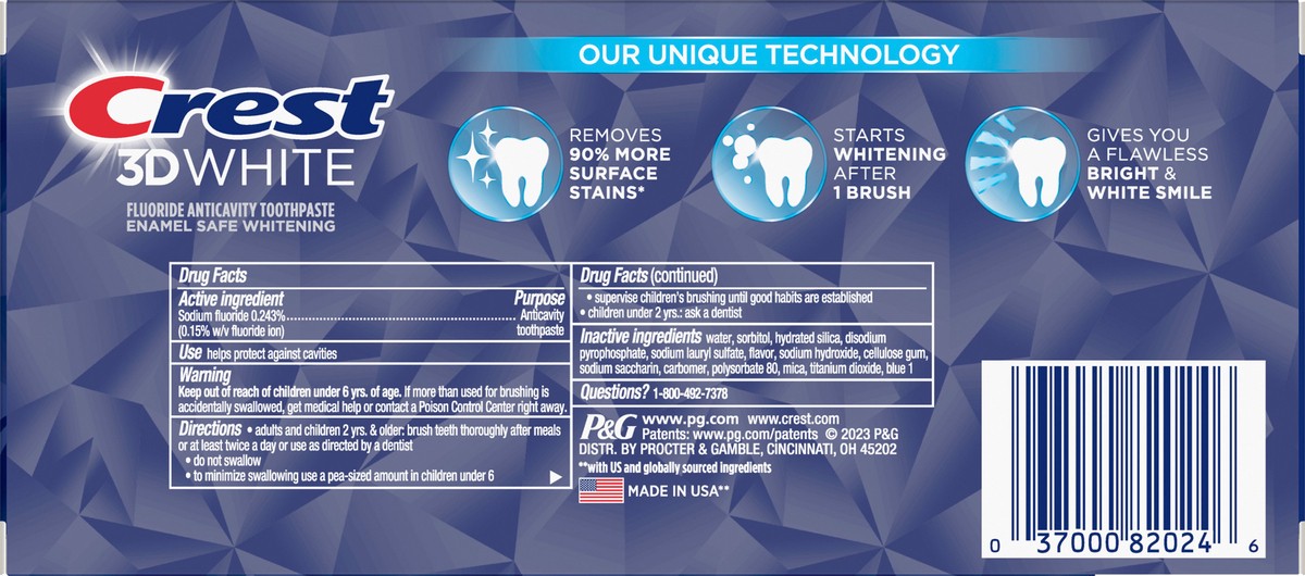 slide 2 of 3, Crest 3D White Fluoride Anticavity Toothpaste, Arctic Fresh, 2 ct, 4.1 oz