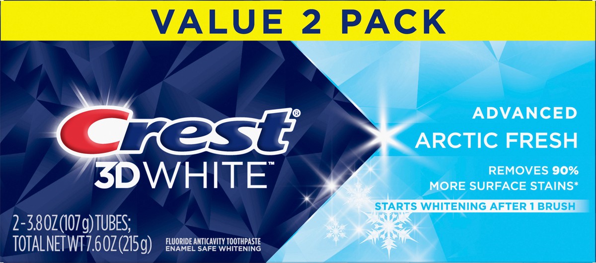slide 3 of 3, Crest 3D White Fluoride Anticavity Toothpaste, Arctic Fresh, 2 ct, 4.1 oz
