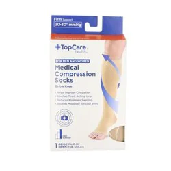 TopCare Topcare Health Men & Women Medium Medical Compression Socks Below Knee, Beige Open-Toe