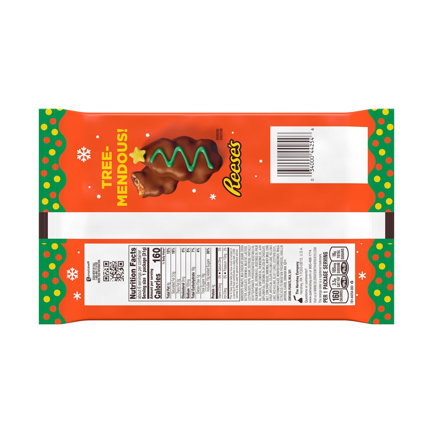 slide 2 of 3, Reese's STUFFED WITH PIECES Milk Chocolate Peanut Butter Trees Candy, 1.1 oz, Packs (6 Count), 1.1 oz