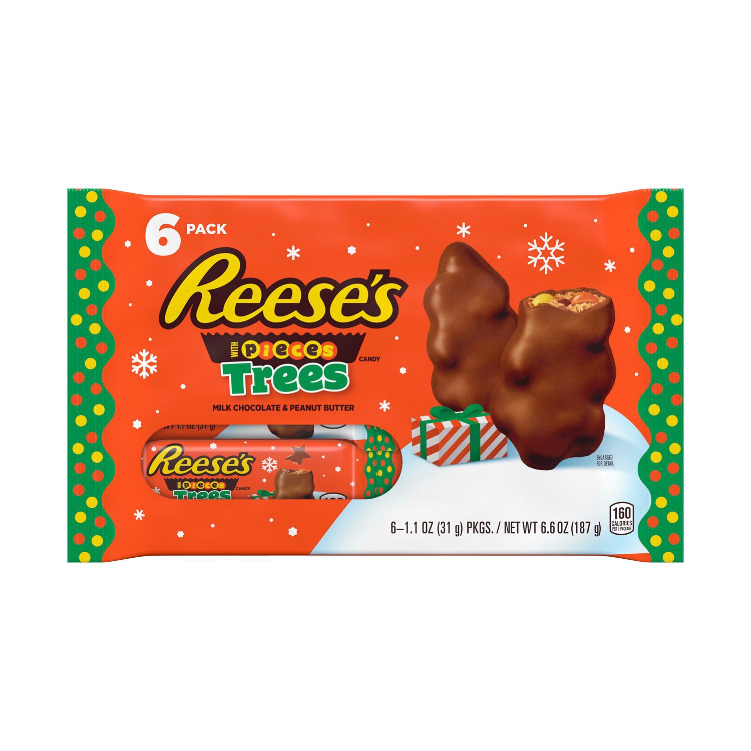 slide 1 of 3, Reese's STUFFED WITH PIECES Milk Chocolate Peanut Butter Trees Candy, 1.1 oz, Packs (6 Count), 1.1 oz