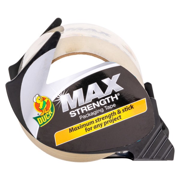 slide 1 of 4, Duck Max Strength® Packing Tape With Dispenser, 1-15/16"" x 20 Yd., Clear, 1 ct