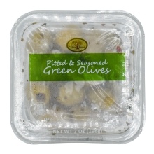 slide 1 of 1, Farm Ridge Green Pitted Seasoned Olives, 7 oz