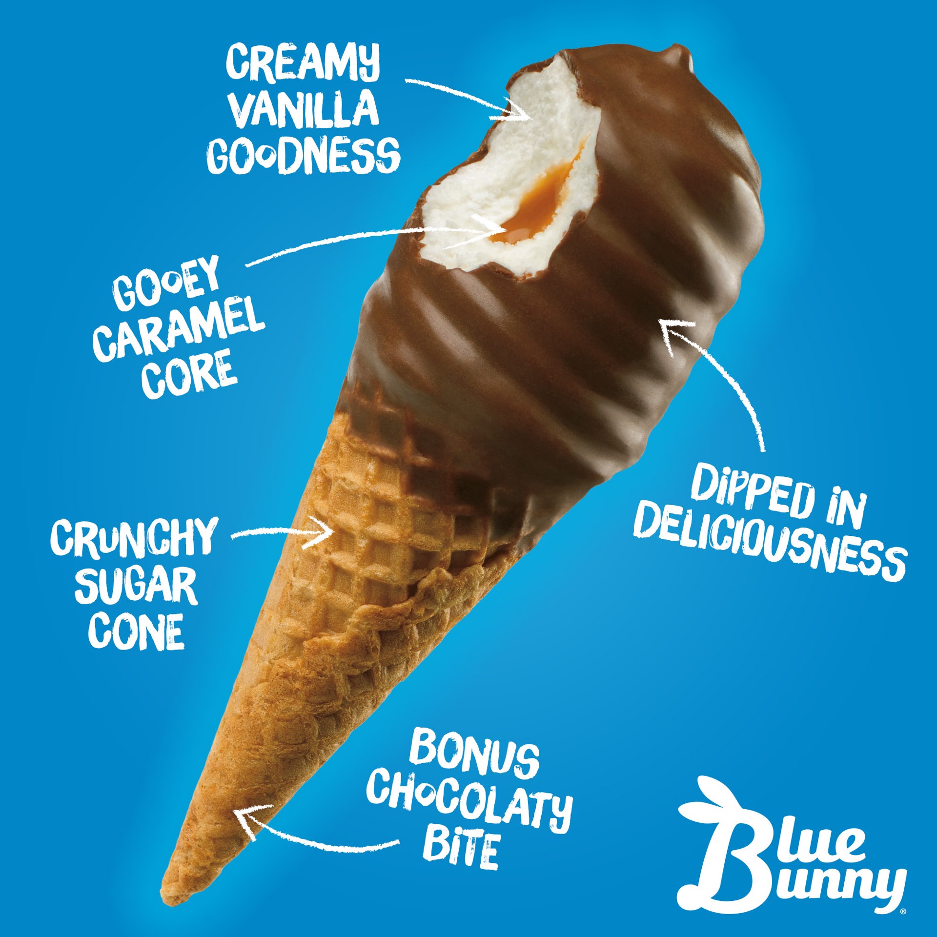 slide 4 of 4, Blue Bunny Mini Swirls Caramel Cones, Frozen Dessert, 8 Pack, 8 ct