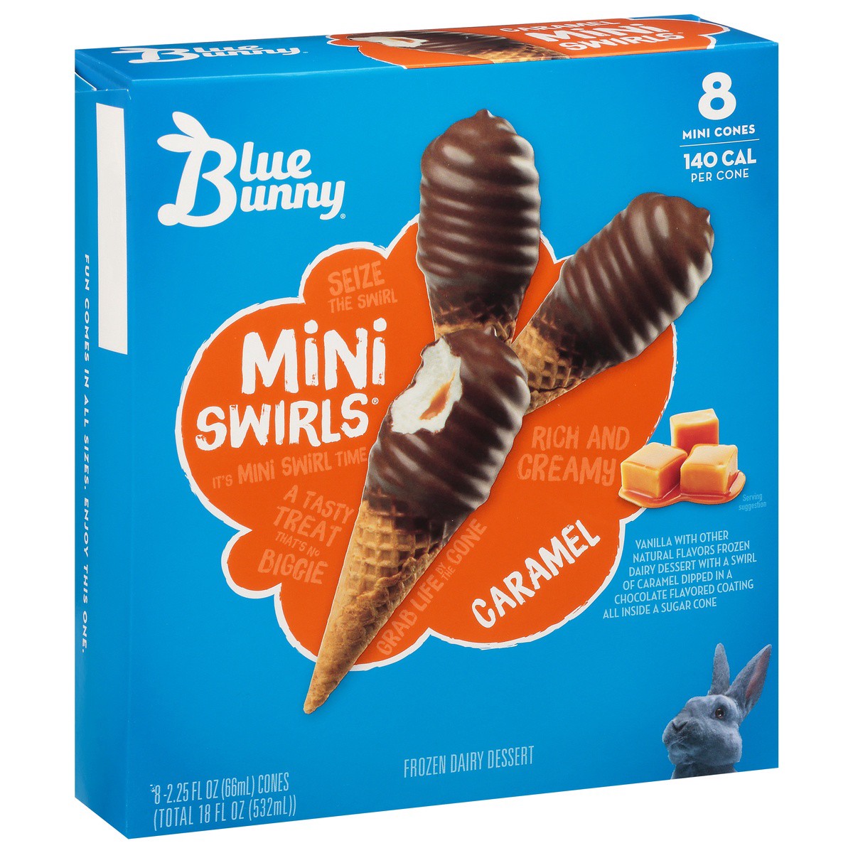 slide 1 of 4, Blue Bunny Mini Swirls Caramel Cones, Frozen Dessert, 8 Pack, 8 ct