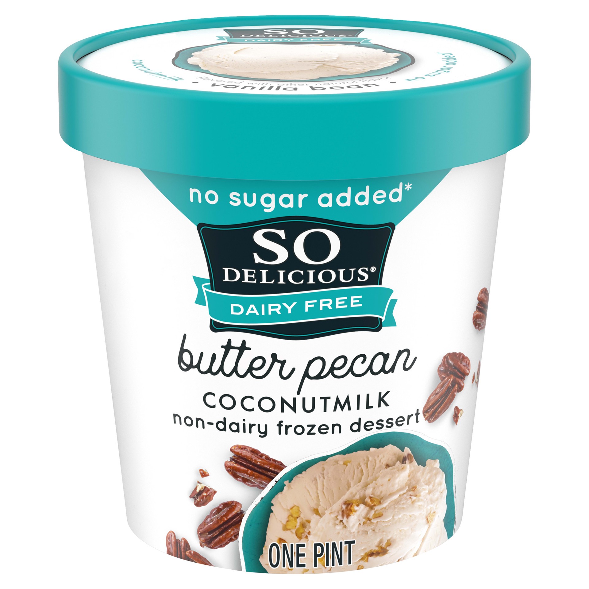 slide 1 of 5, So Delicious No Sugar Added Butter Pecan Coconut Milk Frozen Dessert, 16 oz