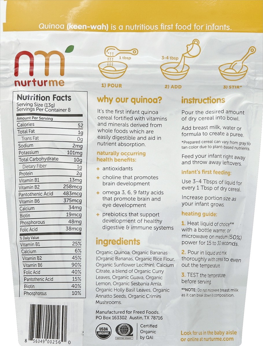 slide 3 of 3, NurturMe Organic Cereal, Quinoa + Banana, 3.7 oz