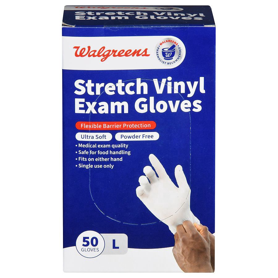 slide 1 of 5, Walgreens Large Latex Free Vinyl Exam Gloves, 50 ct