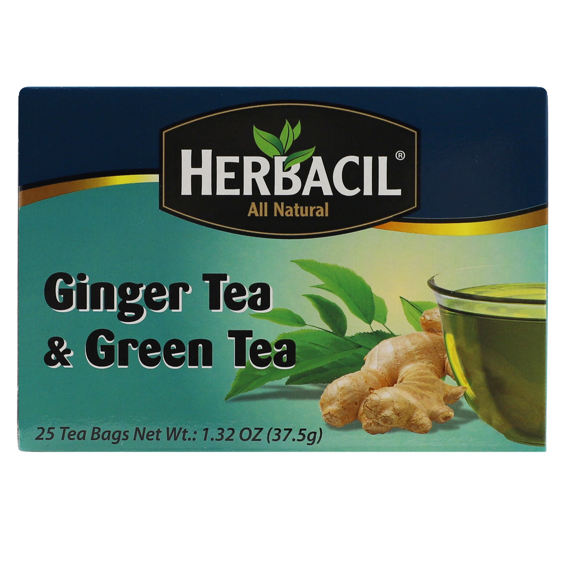 slide 1 of 1, Herbacil Natural Ginger & Green Tea, 25 ct