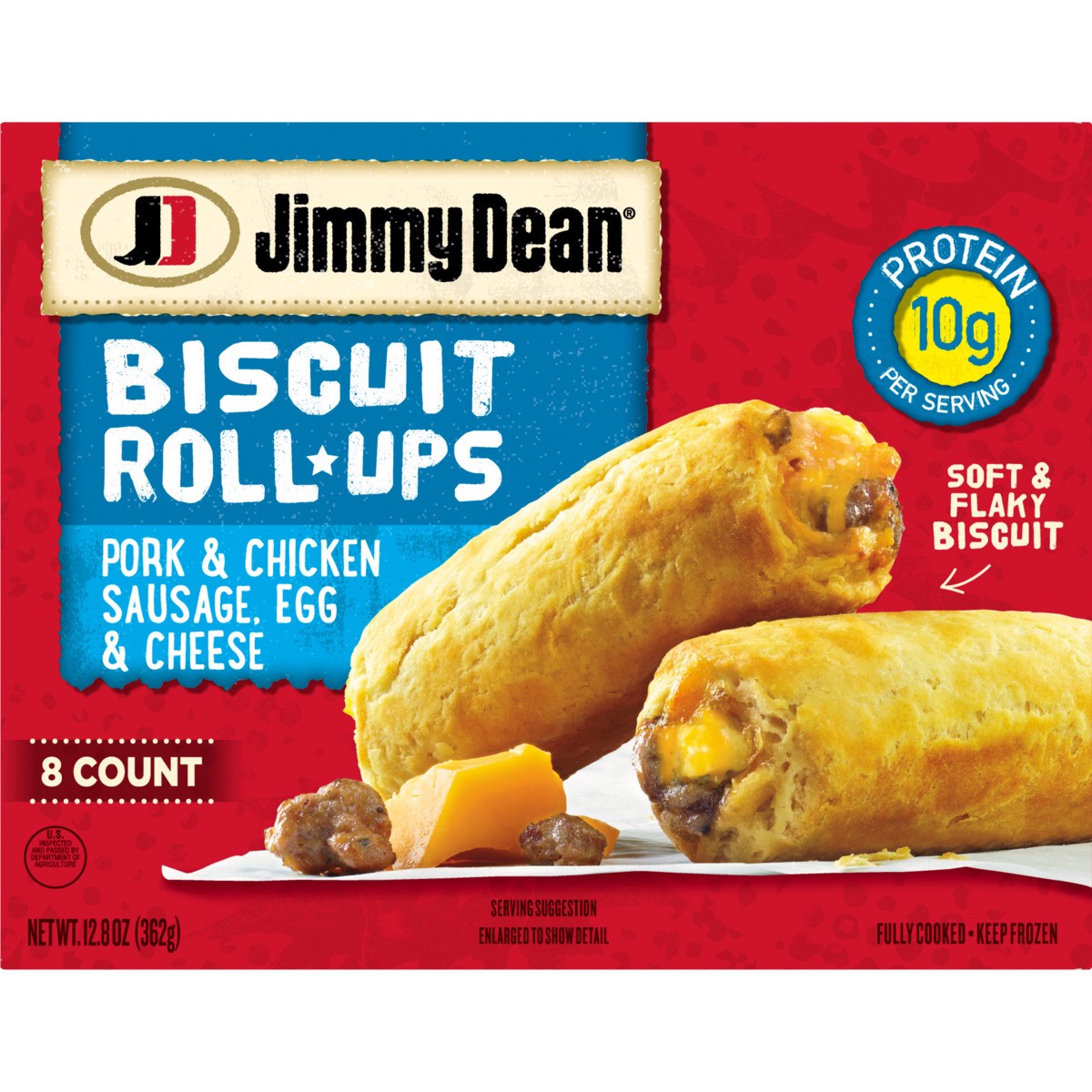 slide 1 of 11, Jimmy Dean Biscuit Roll-Ups, Sausage, Frozen Breakfast, 8 Count, 12.8 oz
