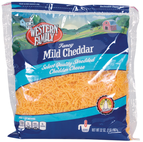 slide 1 of 1, Western Family Fancy Shredded Mild Cheddar, 2 lb