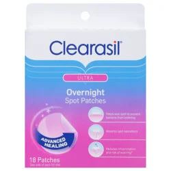 Clearasil Overnight Spot Patches, Advanced Healing Hydrocolloid Acne Pimple Treatment, Blemish Spot Stickers for Face, 18 Count
