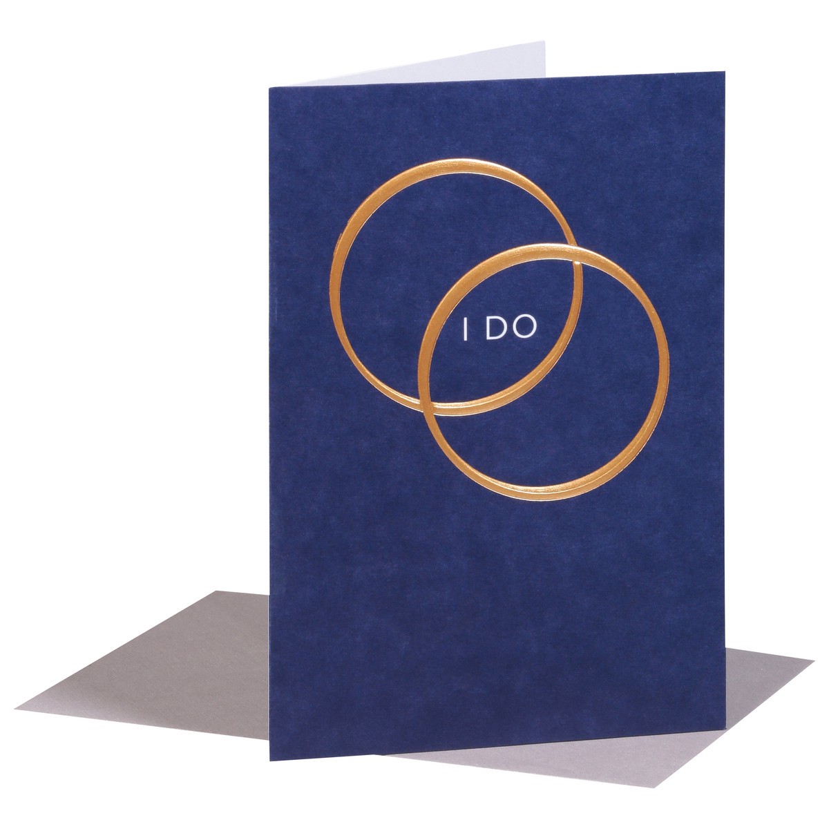 slide 4 of 9, American Greetings Ring in their new lives together with this elegant wedding card. The design features two metallic gold wedding bands on a navy blue background and the words “I DO” on the front. The inside contains simple words of congratulations for the happy couple. It's suitable for sending to any twosome on their happy day. Envelope included., 1 ct