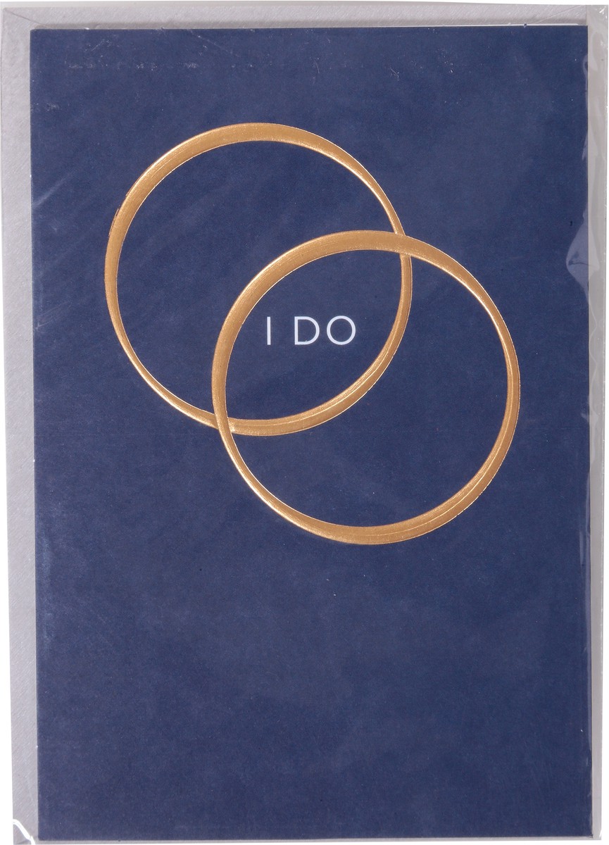 slide 7 of 9, American Greetings Ring in their new lives together with this elegant wedding card. The design features two metallic gold wedding bands on a navy blue background and the words “I DO” on the front. The inside contains simple words of congratulations for the happy couple. It's suitable for sending to any twosome on their happy day. Envelope included., 1 ct