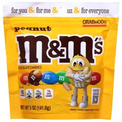 M&M''S Peanut Milk Chocolate Candy, Grab N Go, 5 oz Bag