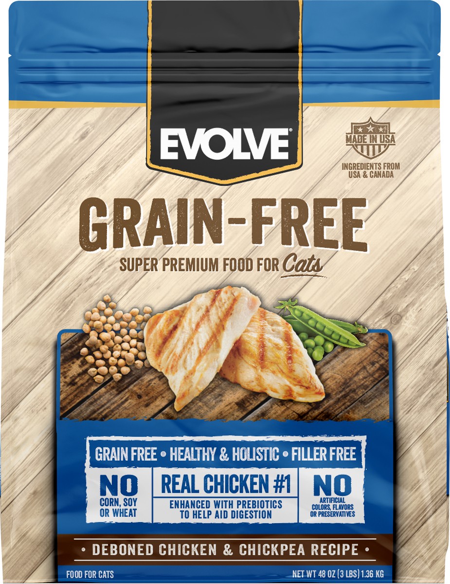 slide 2 of 2, Evolve Grain-Free Deboned Chicken & Chickpea Recipe Food for Cats 48 oz, 48 oz