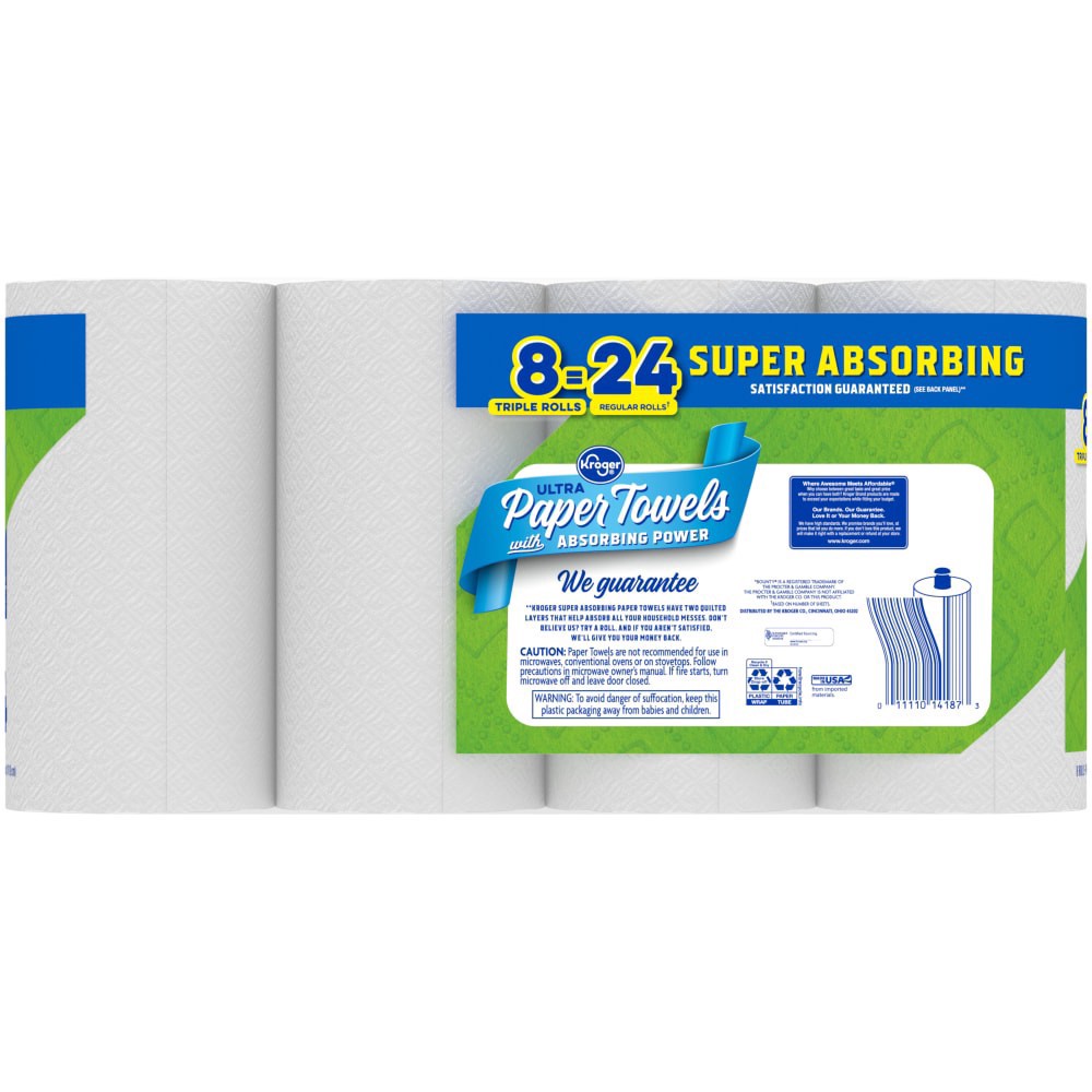 slide 4 of 5, Kroger® Ultra Absorbing Power Paper Towels Triple Rolls, 8 ct
