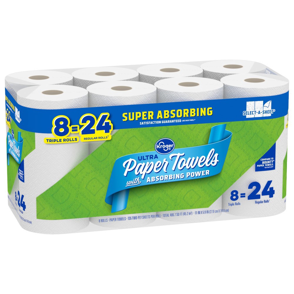 slide 3 of 5, Kroger® Ultra Absorbing Power Paper Towels Triple Rolls, 8 ct