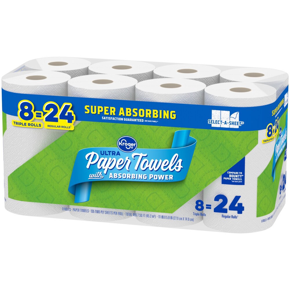 slide 2 of 5, Kroger® Ultra Absorbing Power Paper Towels Triple Rolls, 8 ct