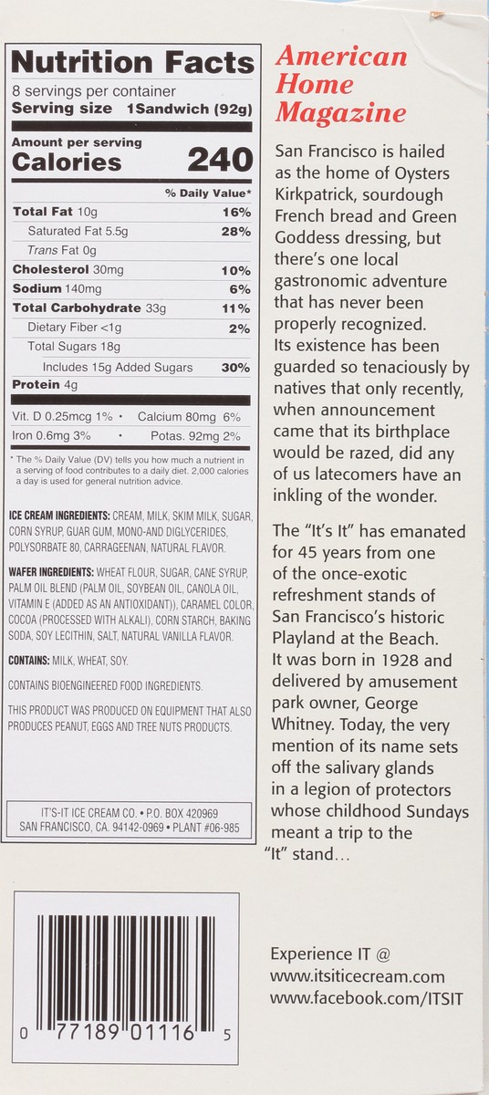 slide 5 of 13, It's-It Big Daddy Vanilla Ice Cream Sandwiches 8 - 7 fl oz Sandwiches, 8 ct