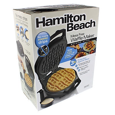 slide 1 of 2, Hamilton Beach Round Mess-Free Belgian Waffle Maker - Black, 1 ct