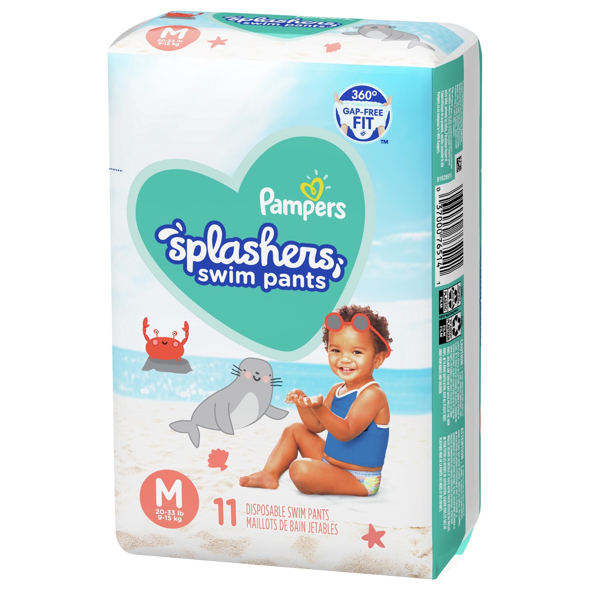 slide 2 of 6, Pampers Splashers Swim Diapers, Size 4, 11 Count, Disposable Baby Swim Diapers, 11 ct