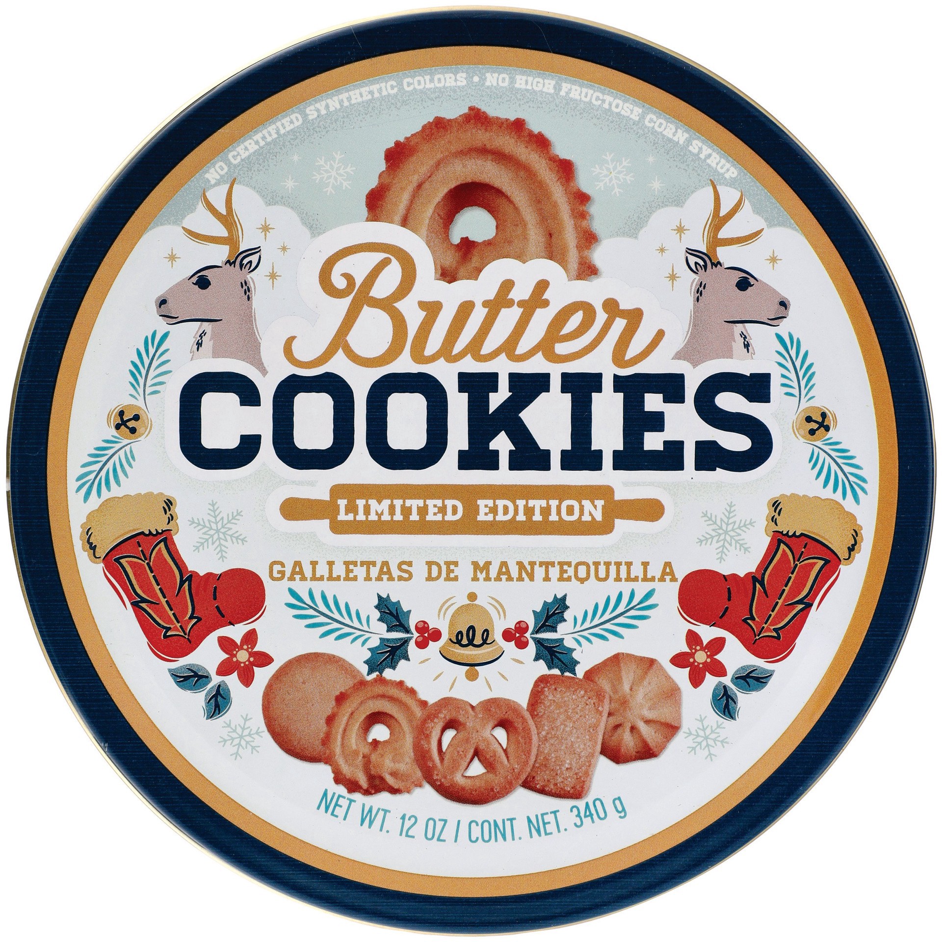 slide 1 of 1, H-E-B Butter Cookies Holiday Tin, 12 oz
