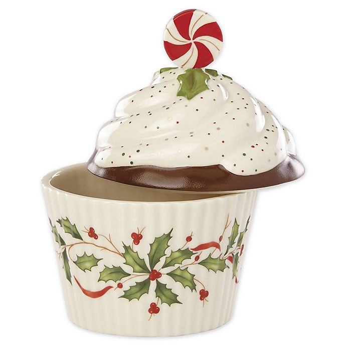 slide 1 of 4, Lenox Holiday Covered Cupcake Candy Dish - Red/Green, 1 ct