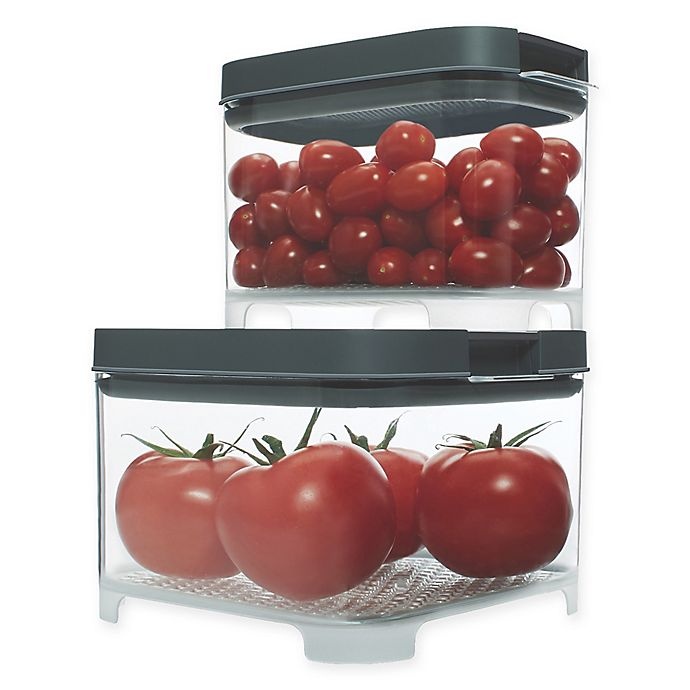 slide 1 of 2, Rubbermaid Freshworks Countertop Small Produce Containers with Lids - Grey/Clear, 4 ct
