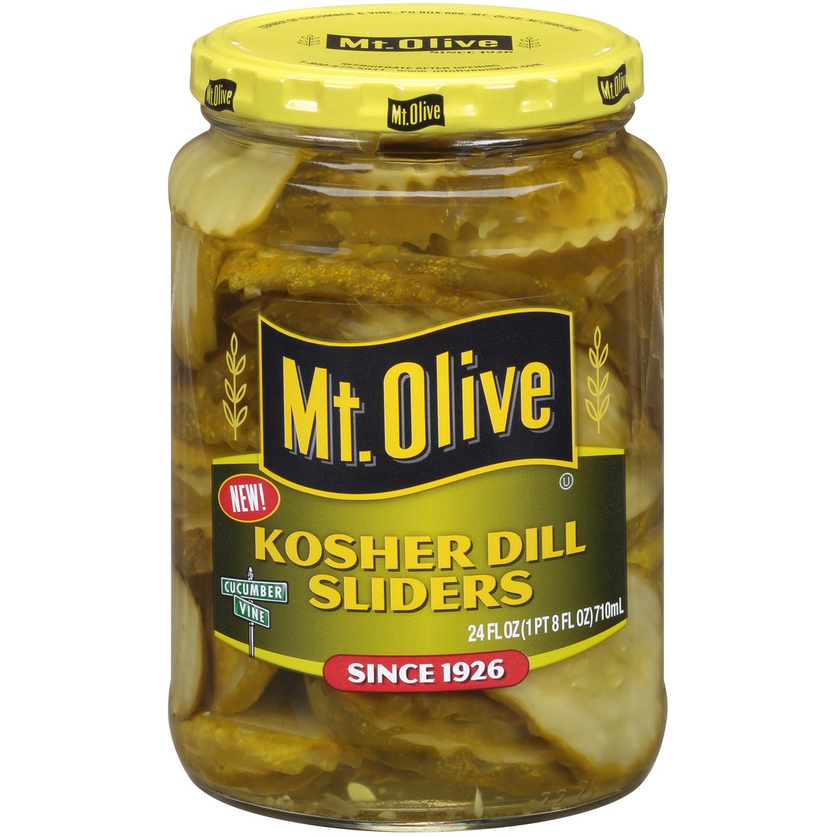 slide 1 of 9, Mt. Olive Kosher Dill Sliders Pickles, 24 fl oz