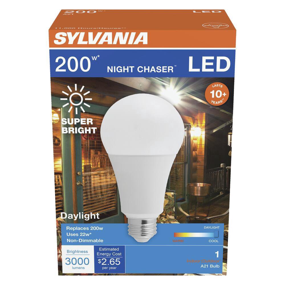 slide 1 of 1, Sylvania 200-Watt A21 Night Chaser Daylight LED Light Bulb, 1 ct