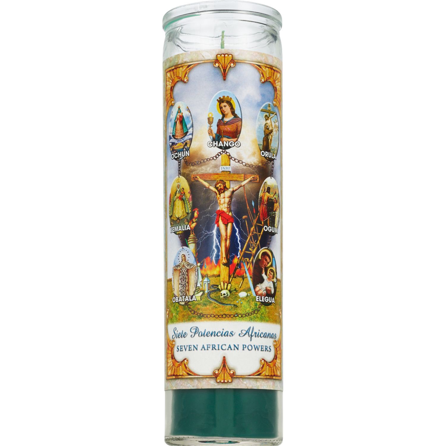 slide 1 of 1, PRAYER CANDLE Star Novena Candle 8" White "Siete Potencias Africanas", 8 in