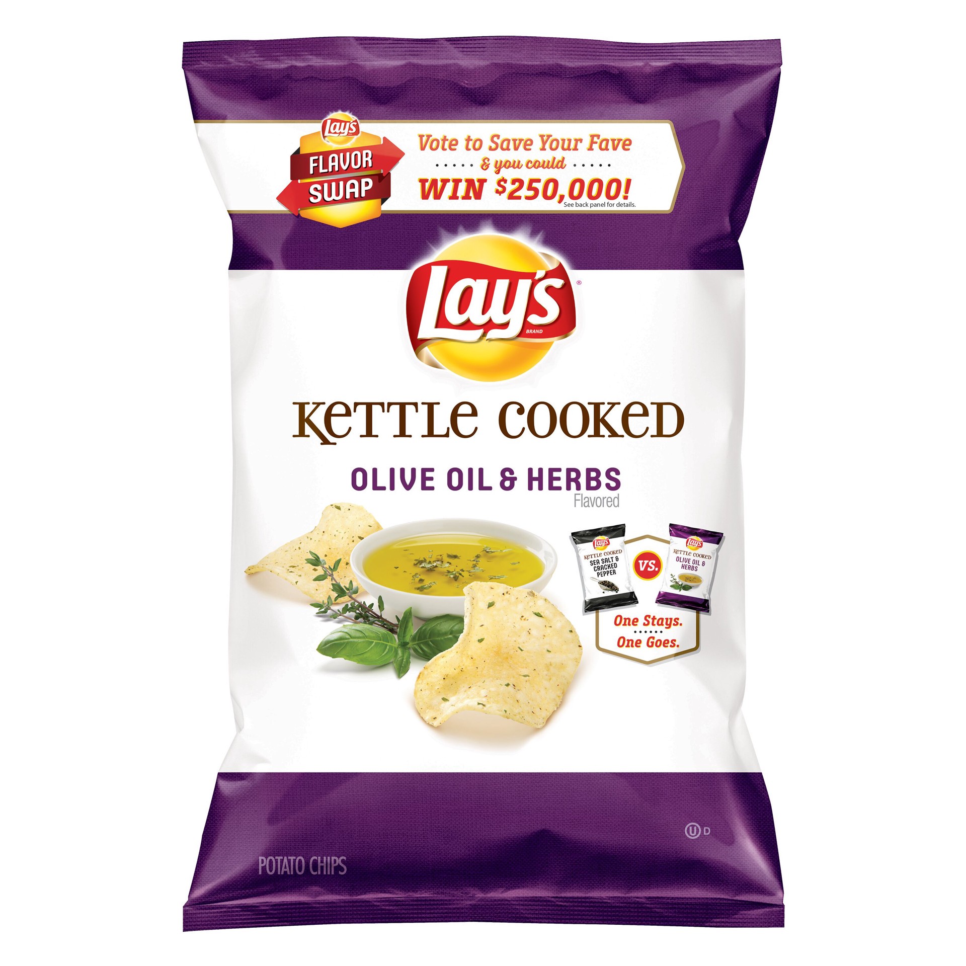 slide 1 of 1, Lay's Kettle Cooked Olive Oil & Herbs Potato Chips 2.75 Ounce Plastic Bag, 2.75 oz