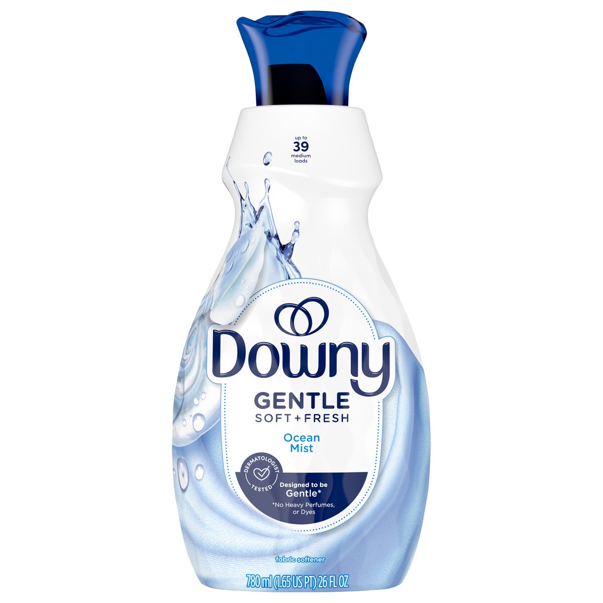 slide 1 of 7, Downy Gentle Soft + Fresh Fabric Softener Liquid, Ocean Mist Scent, 26 FL OZ, 39 loads, Liquid Fabric Softener Designed to be Gentle on Skin, 26 fl oz