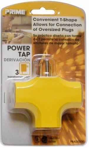 slide 1 of 1, Prime Wire & Cable 3-Outlet 90 Degree Power Adapter - Yellow, 1 ct